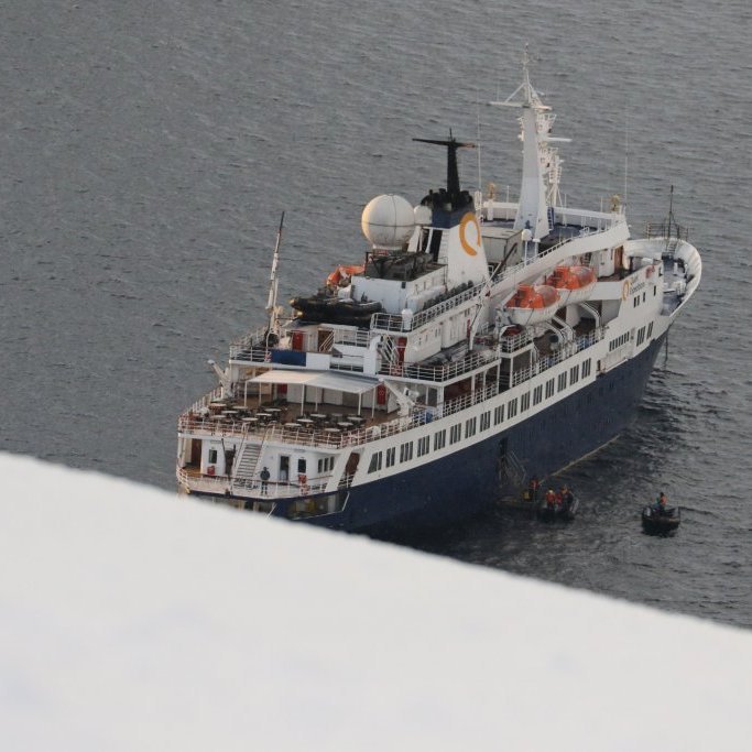 Zodiacs taking guests from the boat to the shores for skiing