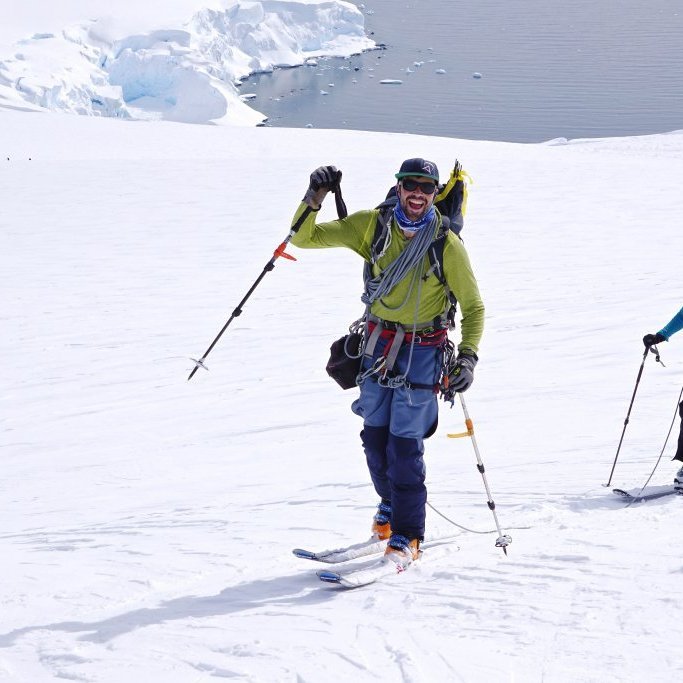 Roped up for safe travel over glaciated terrain and ready for a great day of skiing