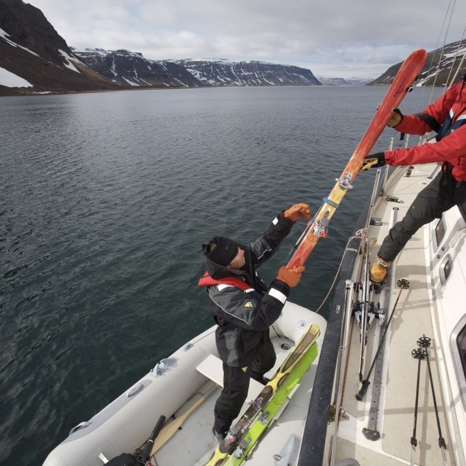 Loading the ski on the zodiac for the first run of the day