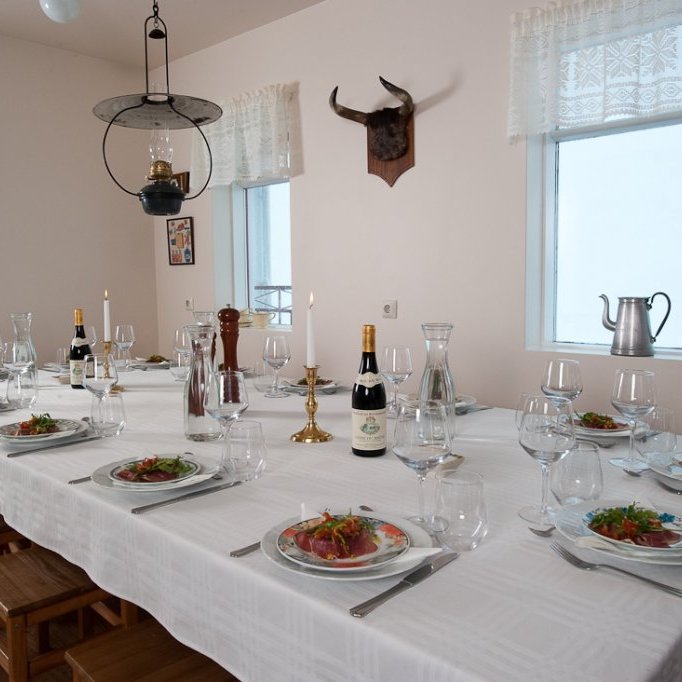 Meals are served at one large table