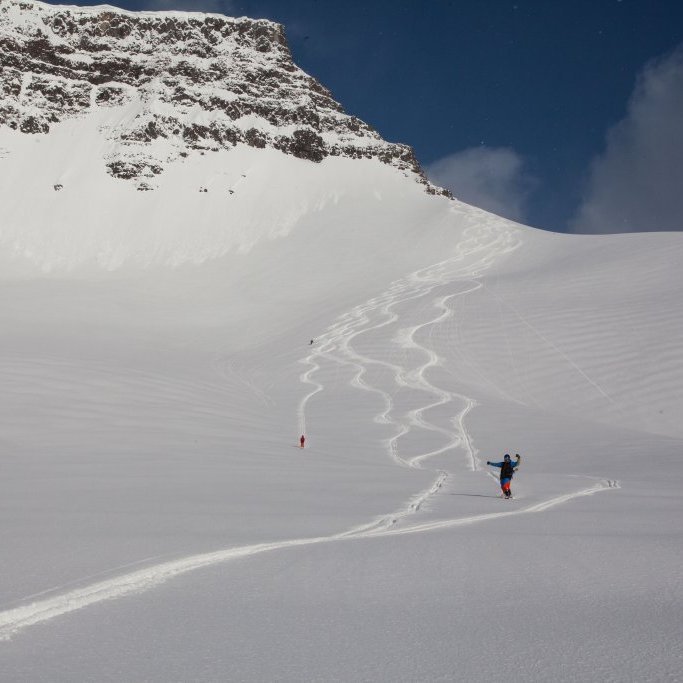 Fresh tracks on one of the many slopes in the area.